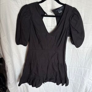 French Connection Black Ruffled Puff Sleeve Blouse